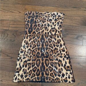EDIKTED sz S Sequin Leopard Print Strapless Dress-Worn Once